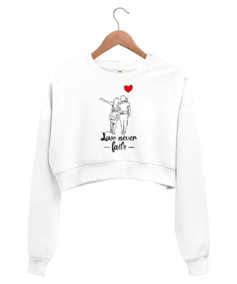 Tisho - LOVE NEVER FAİLS Beyaz Kadın Crop Sweatshirt