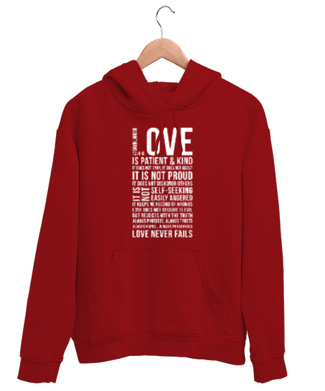 Tisho - Love Never Fails - Sevgi Aşk Kırmızı Unisex Kapşonlu Sweatshirt
