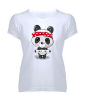 Love Panda Beyaz Kadın V Yaka Tişört - Tisho