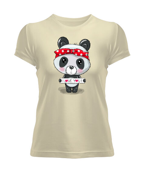 Tisho - Love Panda Krem Kadın Tişört