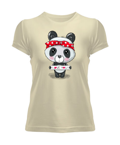 Love Panda Krem Kadın Tişört - Tisho