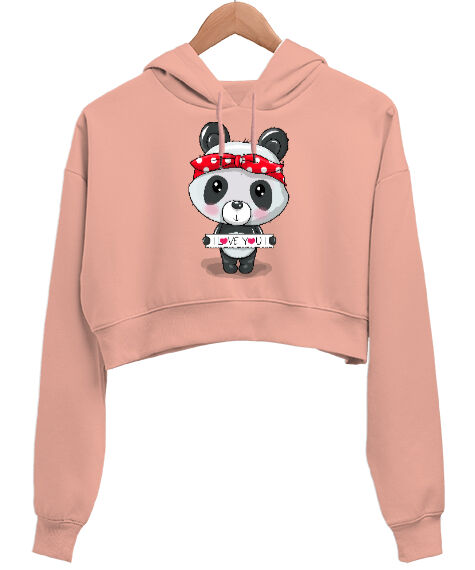Tisho - Love Panda Yavru Ağzı Kadın Crop Hoodie Kapüşonlu Sweatshirt