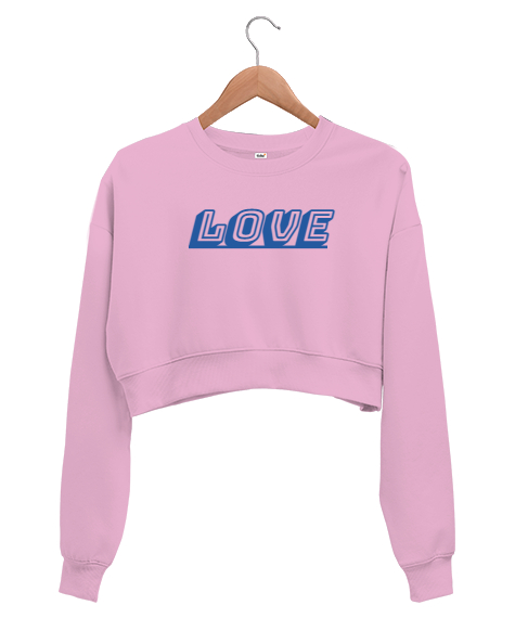 Tisho - LOVE Pembe Kadın Crop Sweatshirt