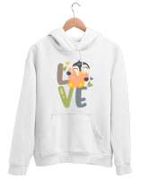 Love Penguen Beyaz Unisex Kapşonlu Sweatshirt - Tisho