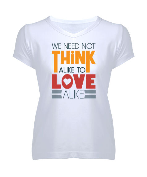 Tisho - Love Quotes Beyaz Kadın V Yaka Tişört
