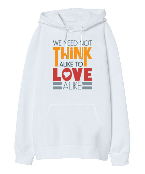 Tisho - Love Quotes Beyaz Oversize Unisex Kapüşonlu Sweatshirt