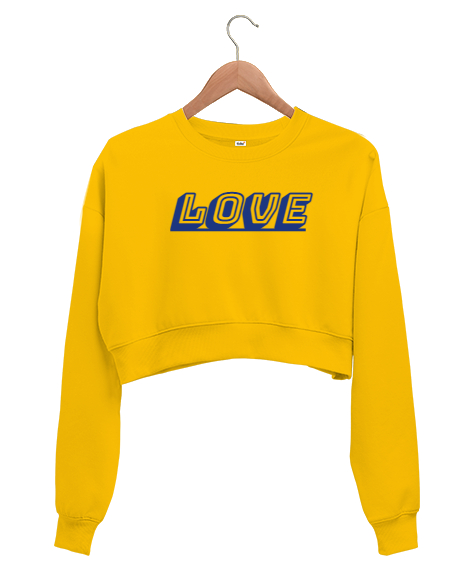Tisho - LOVE Sarı Kadın Crop Sweatshirt