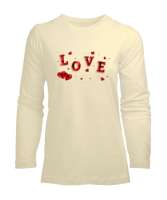 Love - Sevgi - Aşk ve Kalpler Krem Kadın Uzun Kol Tişört - Tisho