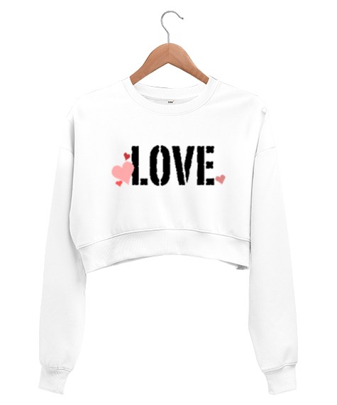 Tisho - Love - Sevgi Beyaz Kadın Crop Sweatshirt