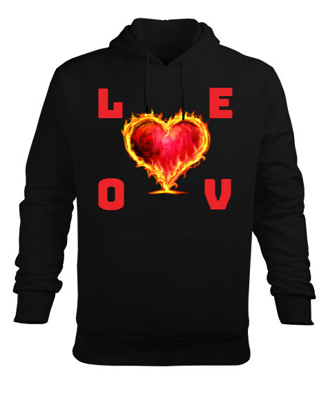 Tisho - love Siyah Erkek Kapüşonlu Hoodie Sweatshirt