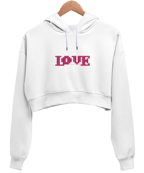 Tisho - Love Tasarımı Kadın Crop Hoodie Kapüşonlu Sweatshirt