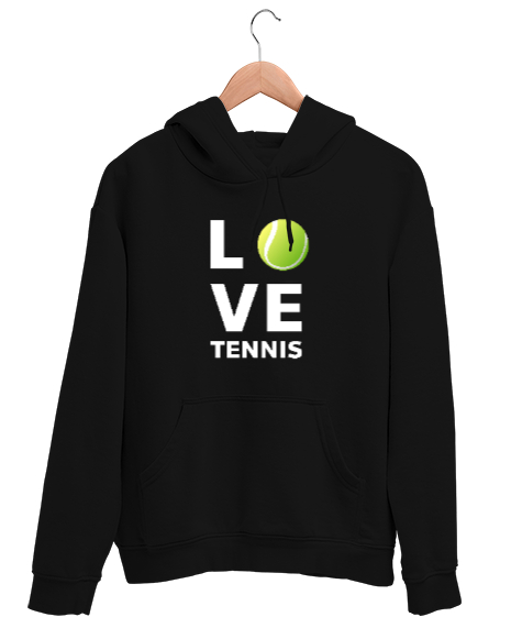 Tisho - Love Tennis - Tenis Oynamayı Seviyorum Siyah Unisex Kapşonlu Sweatshirt