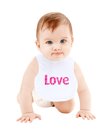 Tisho - Love Yazılı Beyaz Mama Önlüğü Bebek Mama Önlüğü