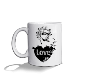 Tisho - Love Yazılı Kalp ve İnsan Desenli Beyaz Kupa Beyaz Kupa Bardak