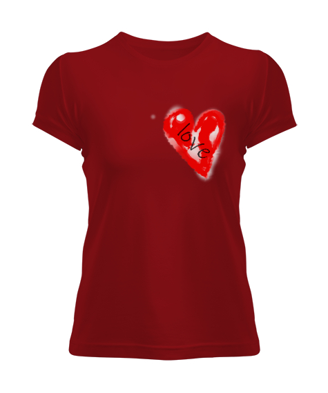 Tisho - Love Yazılı Kalpli Kırmızı Kadın Tişört