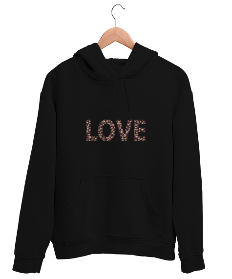 Tisho - Love Yazılı Siyah Unisex Kapşonlu Sweatshirt