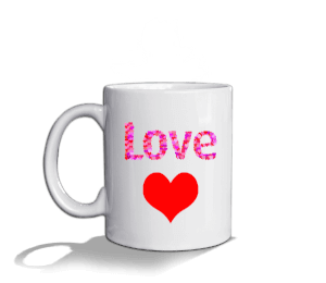 Love yazısı ve kalp baskılı kupa Beyaz Kupa Bardak - Thumbnail