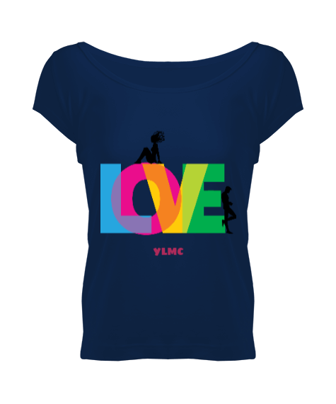 Tisho - LOVE YLMC baskılı Kadın Geniş Yaka Tişört