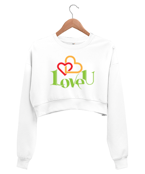 Tisho - Love You Beyaz Kadın Crop Sweatshirt