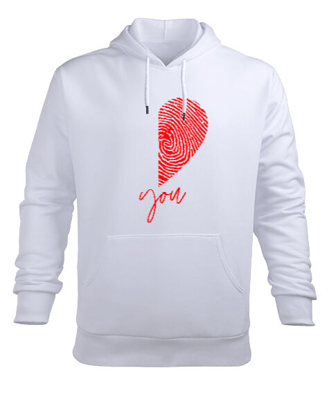 Tisho - Love You Men Beyaz Erkek Kapüşonlu Hoodie Sweatshirt