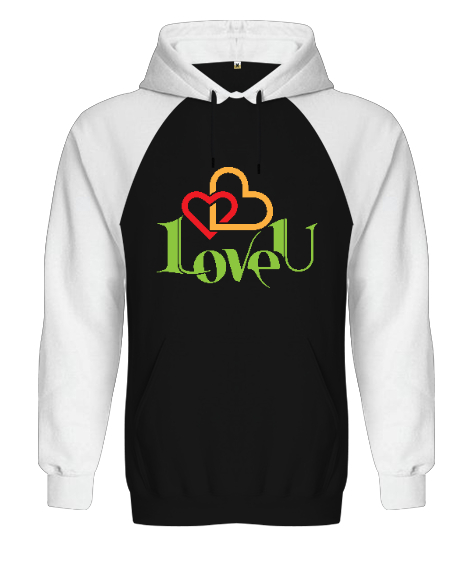 Tisho - Love You Siyah/Beyaz Orjinal Reglan Hoodie Unisex Sweatshirt