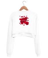 Loves Beyaz Kadın Crop Sweatshirt - Thumbnail