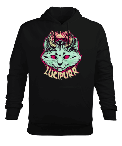 Tisho - Lucipurr Kedi Tasarım Baskılı Erkek Kapüşonlu Hoodie Sweatshirt