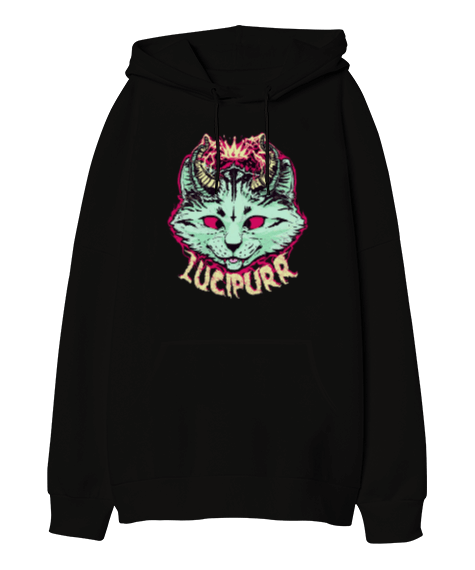Tisho - Lucipurr Kedi Tasarım Baskılı Oversize Unisex Kapüşonlu Sweatshirt