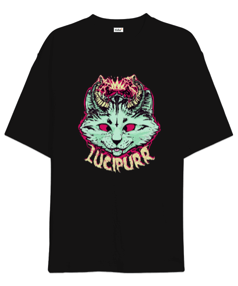 Tisho - Lucipurr Kedi Tasarım Baskılı Oversize Unisex Tişört