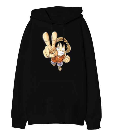 Tisho - Luffy Siyah Oversize Unisex Kapüşonlu Sweatshirt