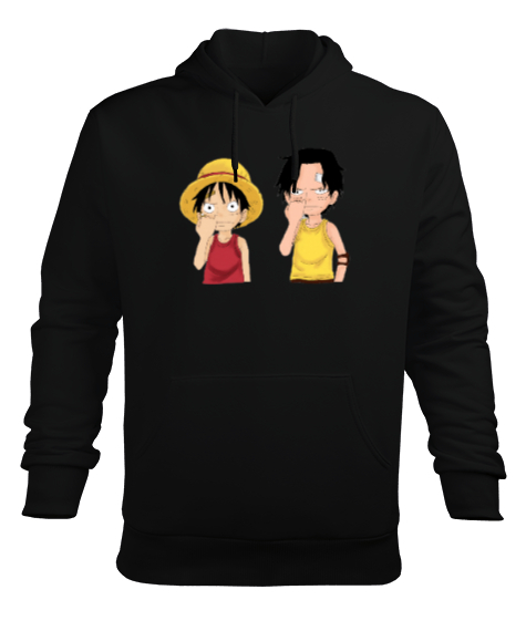 Tisho - LuffyAce Siyah Erkek Kapüşonlu Hoodie Sweatshirt