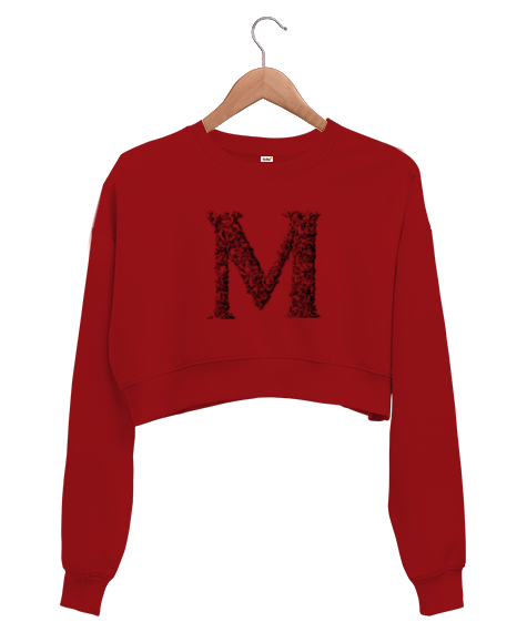 Tisho - M HARF TASARIM Kırmızı Kadın Crop Sweatshirt