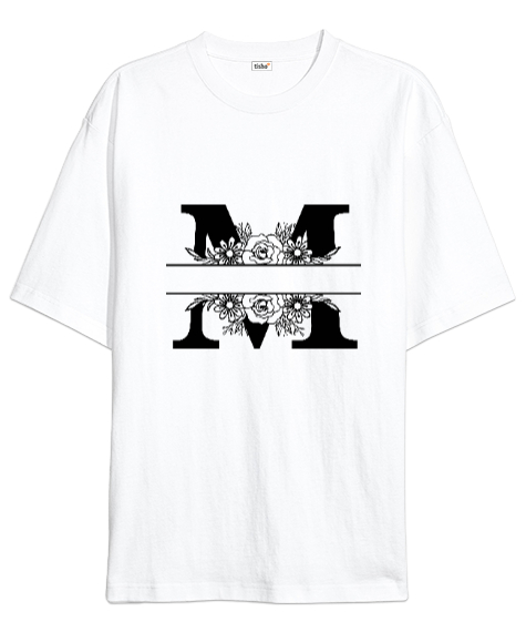 Tisho - M Harfli Beyaz Oversize Unisex Tişört