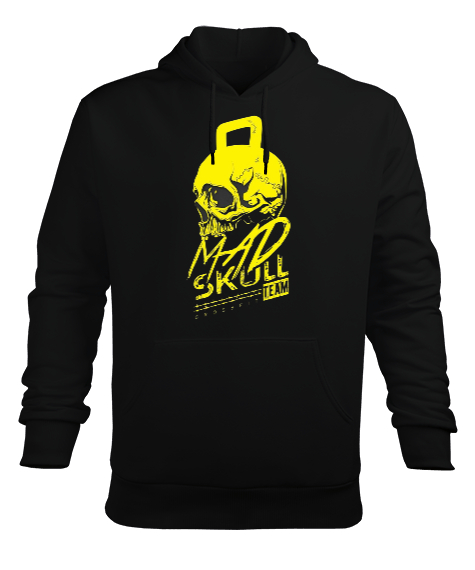 Tisho - MAD SKULL Vücut Geliştirme GYM Bodybuilding Fitness Baskılı Siyah Erkek Kapüşonlu Hoodie Sweatshirt