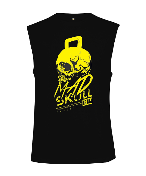 Tisho - MAD SKULL Vücut Geliştirme GYM Bodybuilding Fitness Baskılı Siyah Kesik Kol Unisex Tişört