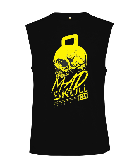 Tisho - MAD SKULL Vücut Geliştirme GYM Bodybuilding Fitness Baskılı Siyah Kesik Kol Unisex Tişört