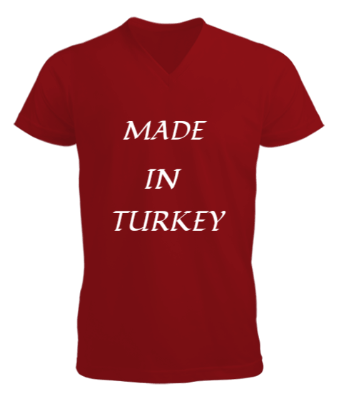 Tisho - MADE IN TURKEY BASKILI Erkek Kısa Kol V Yaka Tişört