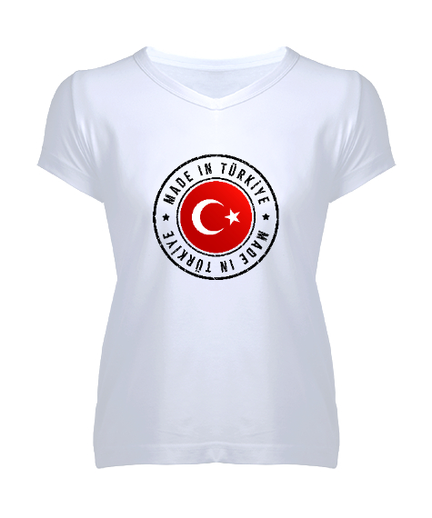 Tisho - Made In Türkiye Beyaz Kadın V Yaka Tişört