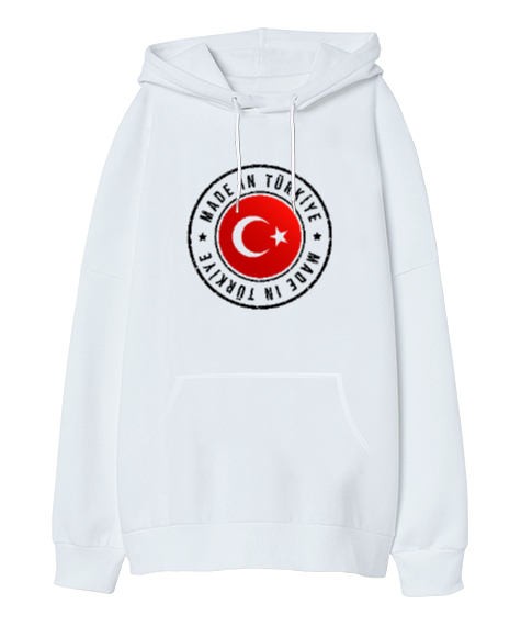 Tisho - Made In Türkiye Beyaz Oversize Unisex Kapüşonlu Sweatshirt