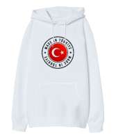 Made In Türkiye Beyaz Oversize Unisex Kapüşonlu Sweatshirt - Tisho