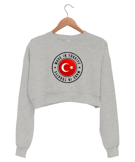 Tisho - Made In Türkiye Gri Kadın Crop Sweatshirt