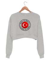 Made In Türkiye Gri Kadın Crop Sweatshirt - Tisho