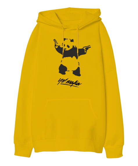 Tisho - MAFYA PANDA Sarı Oversize Unisex Kapüşonlu Sweatshirt