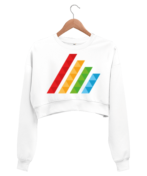 Tisho - MAHT Design Colorful Polygon Hatch Crop Beyaz Kadın Crop Sweatshirt