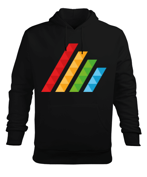 Tisho - MAHT Design Colorful Polygon Hatch Siyah Erkek Kapüşonlu Hoodie Sweatshirt
