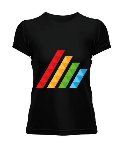 Tisho - MAHT Design Colorful Polygon Hatch Siyah Kadın Tişört