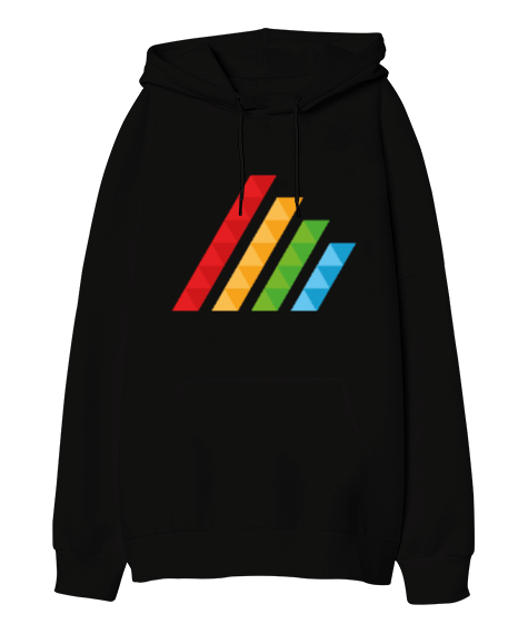 Tisho - MAHT Design Colorful Polygon Hatch Siyah Oversize Unisex Kapüşonlu Sweatshirt