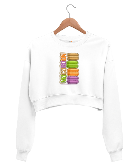 Tisho - Makaron baskılı Beyaz Kadın Crop Sweatshirt