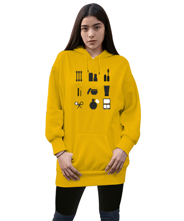 Tisho - Make up Kadın Uzun Hoodie Kapüşonlu Sweatshirt