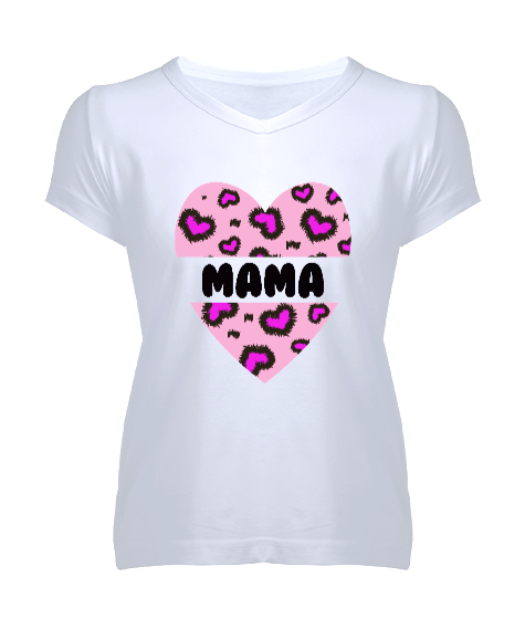 Tisho - Mama - Anne Beyaz Kadın V Yaka Tişört